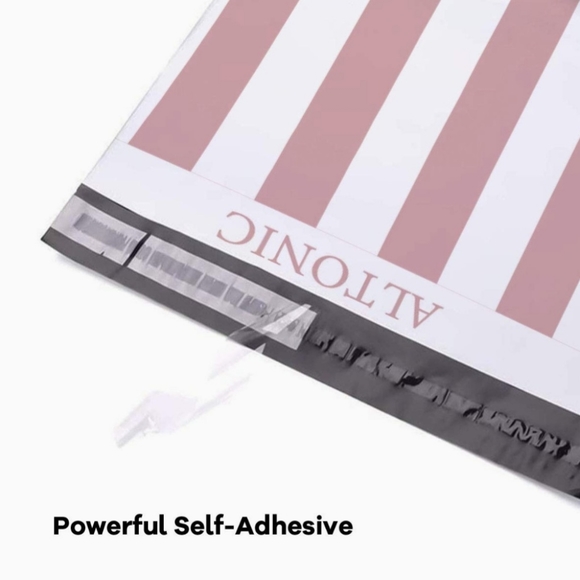 12 Pink and White Stripes Designer Poly Mailer Bags with Handle - Picture 3 of 10